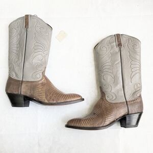 Dan Post Cowboy Boots Olive Green Lizard Leather Gray Men 8.5